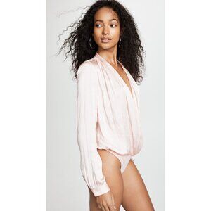 Paige Bodysuit Sevilla V Neck Long-Sleeve Bodysuit Cream Tan Pink SZ L NEW